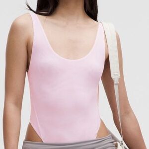 Lululemon Wundermost Soft Nulu Mesh Scoop Back Thong Bodysuit Pink S & L NWT
